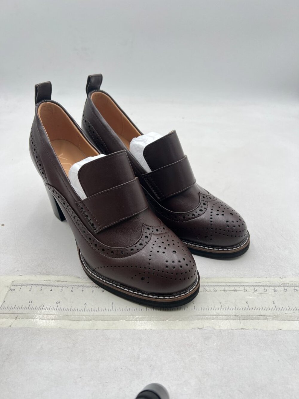 YDN Saddle Brown Chunky High Heels Round Toe Oxford Loafer Shoes Slip On Loafers - Picture 4 of 8